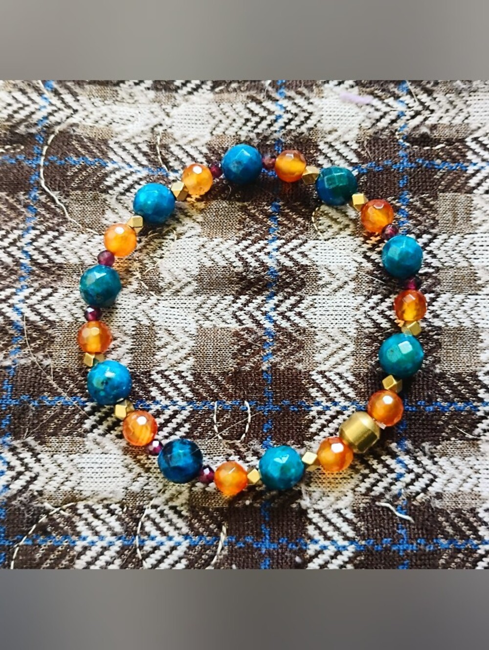 Handmade Carnelian, Garnet, and Chrysacola-Malachite Stretch Bracelet